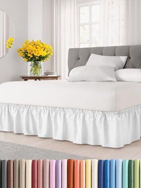 Wrap Around Dust Ruffle Bed Skirt - White - for Queen Size Beds with 15 Inch Dro
